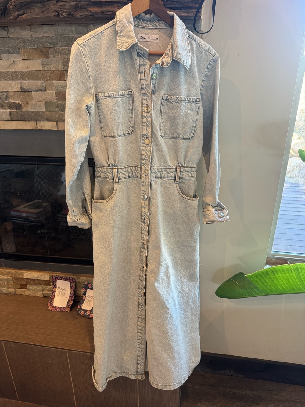Zara Light Blue Long Denim Jacket Dress